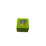 Green jewelry box with a colorful fish design on a white background